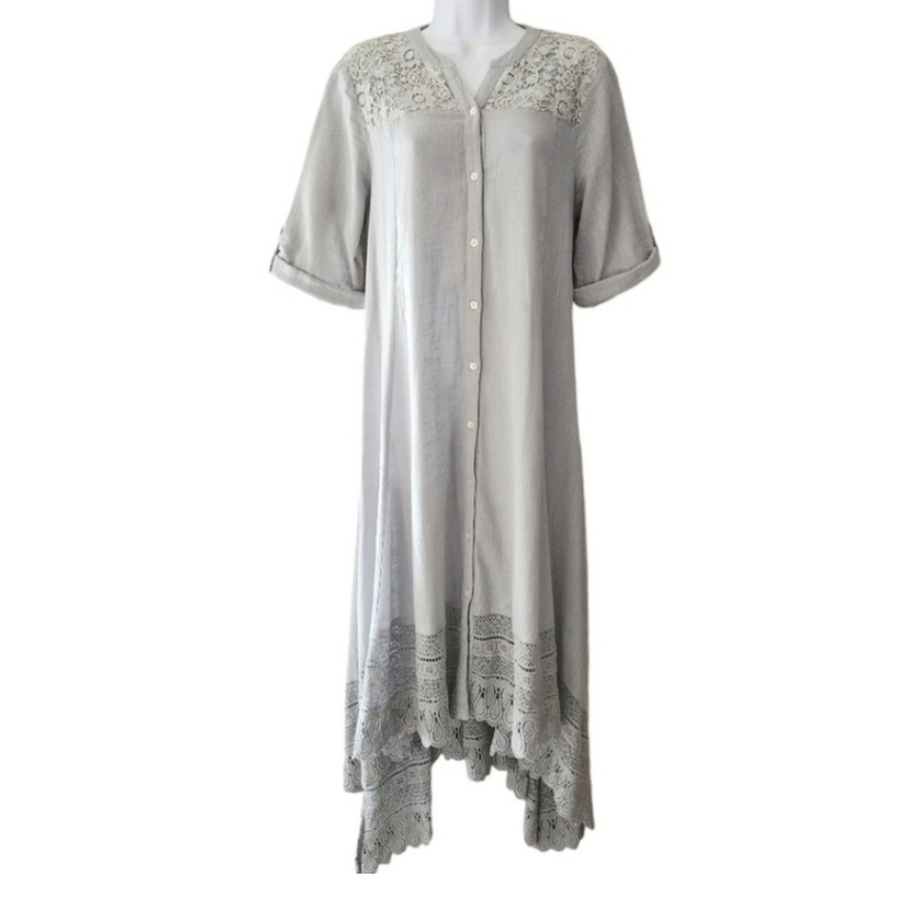 April Cornell Light Gray Lace-Trim Button-Front Maxi Dress - Picture 8 of 8
